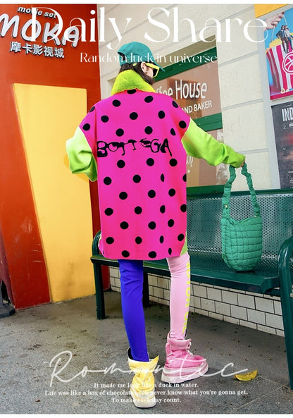 撞色圓點衛衣洋裝 X3472