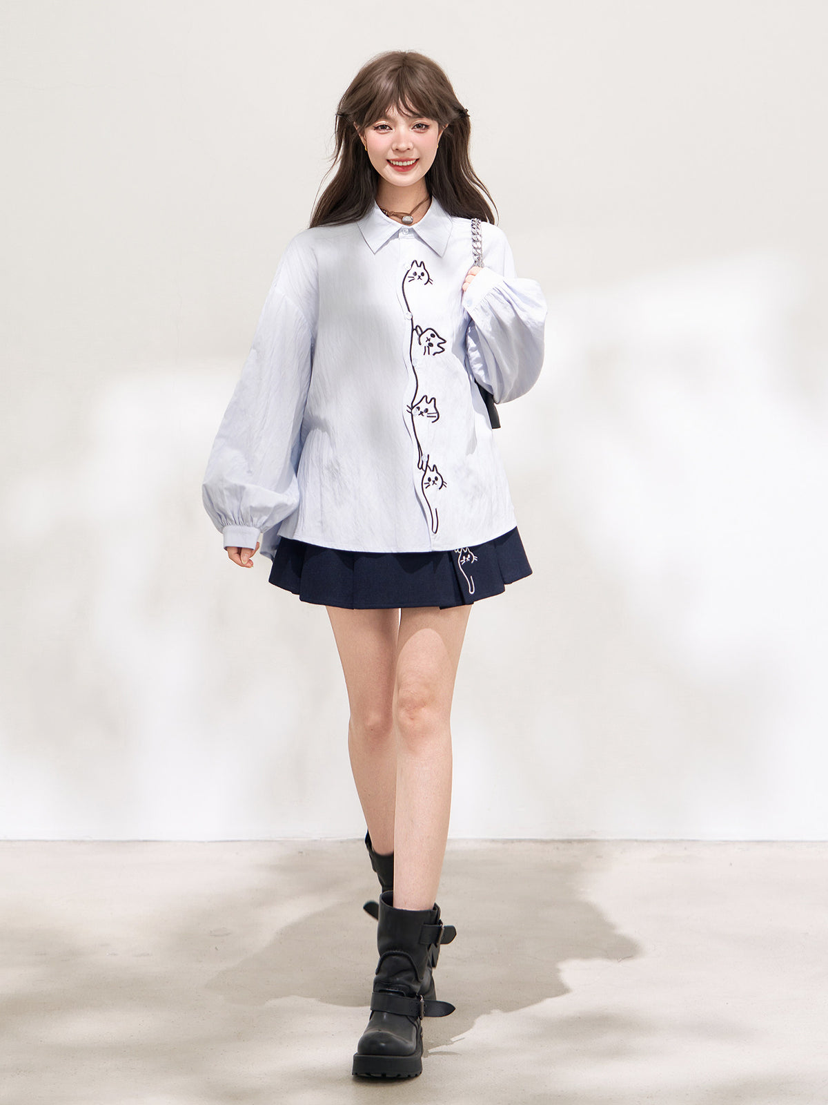 Cartoon Embroidered Oversized Shirt X3670