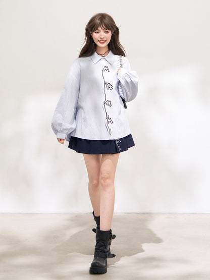 Cartoon Embroidered Oversized Shirt X3670