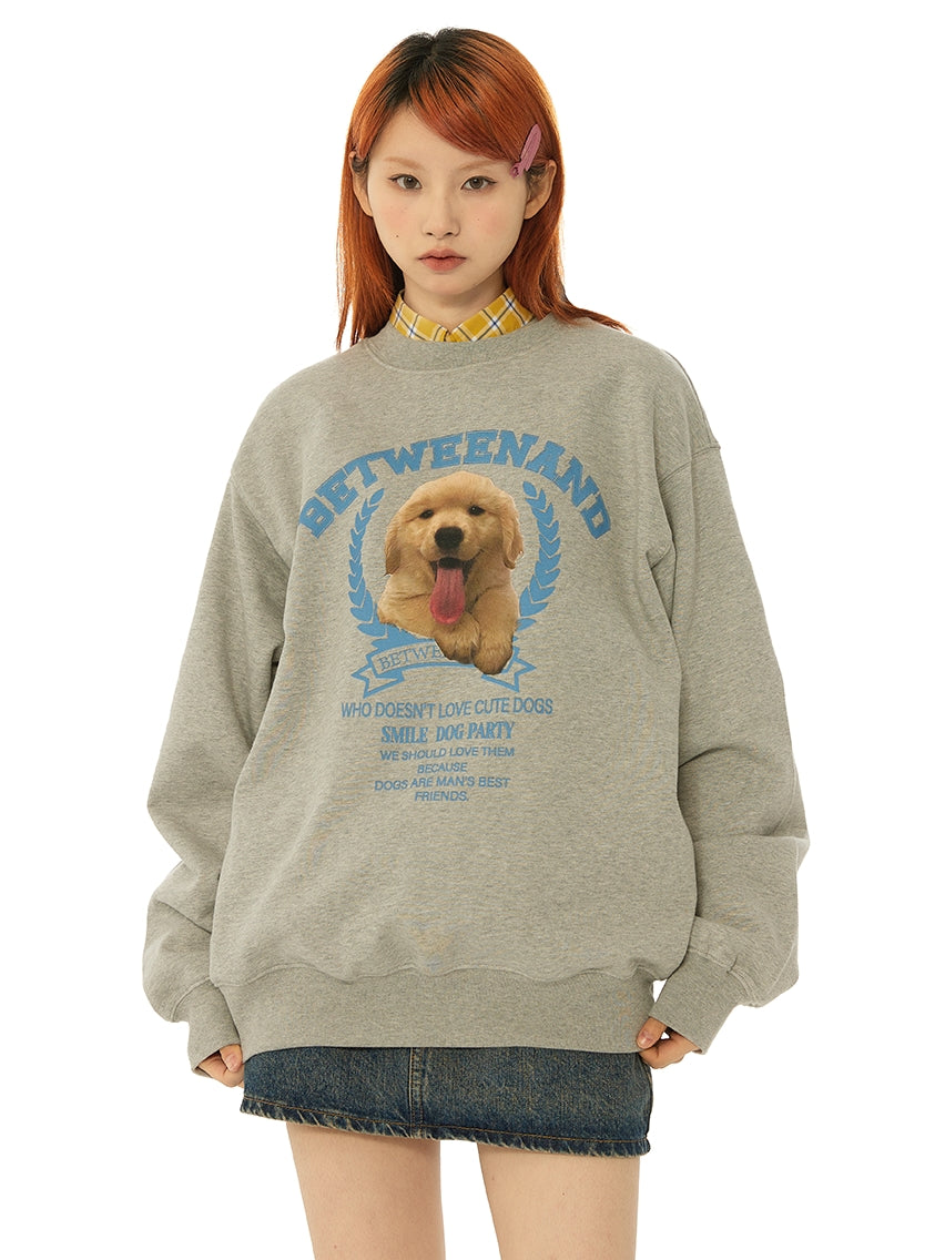 Cute puppy print loose pullover sweatshirt X3077