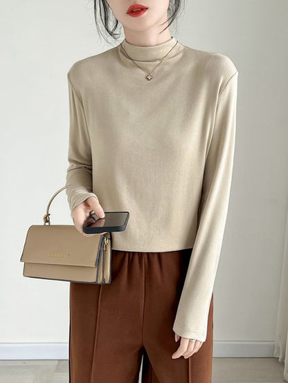 Round neck and half-high neck long sleeve T-shirt X3174