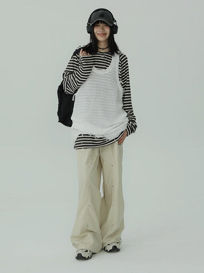 Stripe Round Neck Tops　X3196