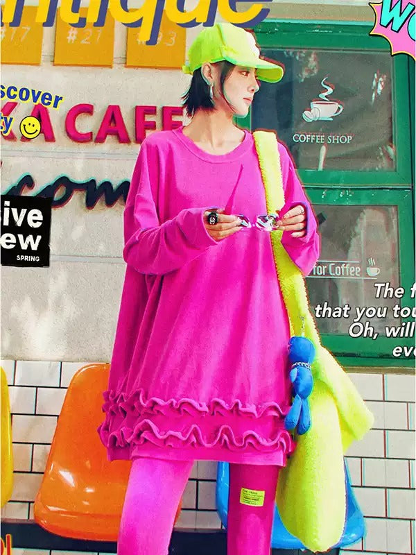 Ruffled Fleece Oversized Sweatshirt　X3407