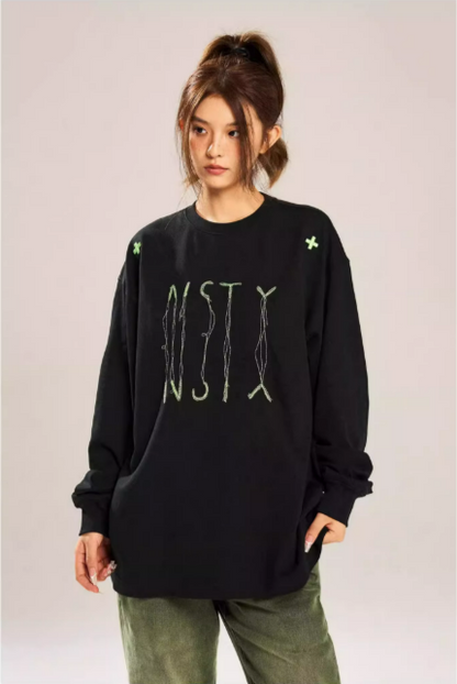 Embroidery letter loose long sleeve t-shirt X3091