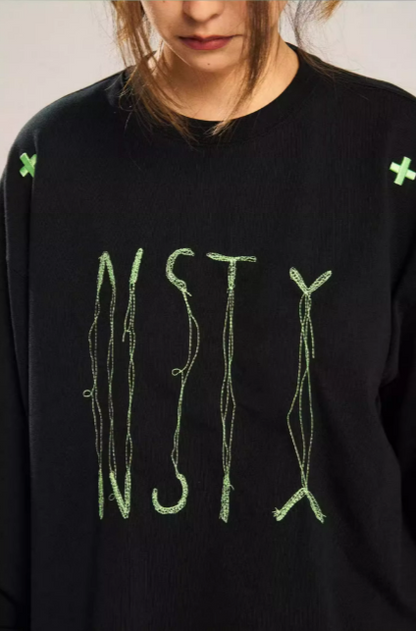 Embroidery letter loose long sleeve t-shirt X3091