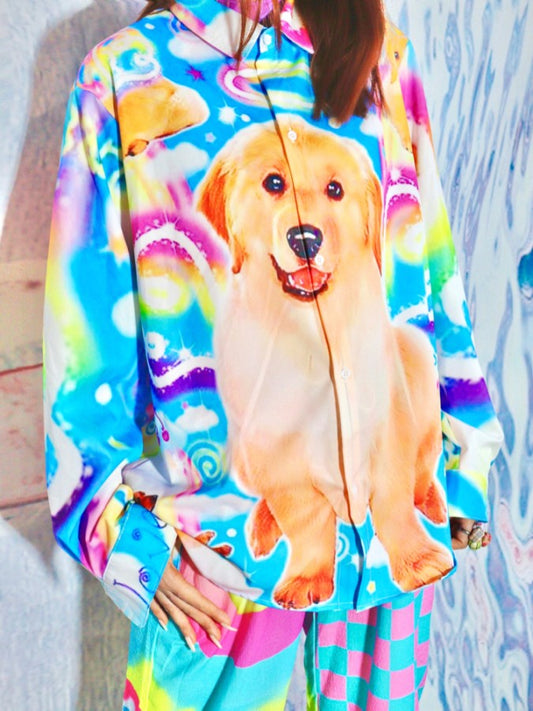 Retriever Print Rainbow Oversized Shirt X2259