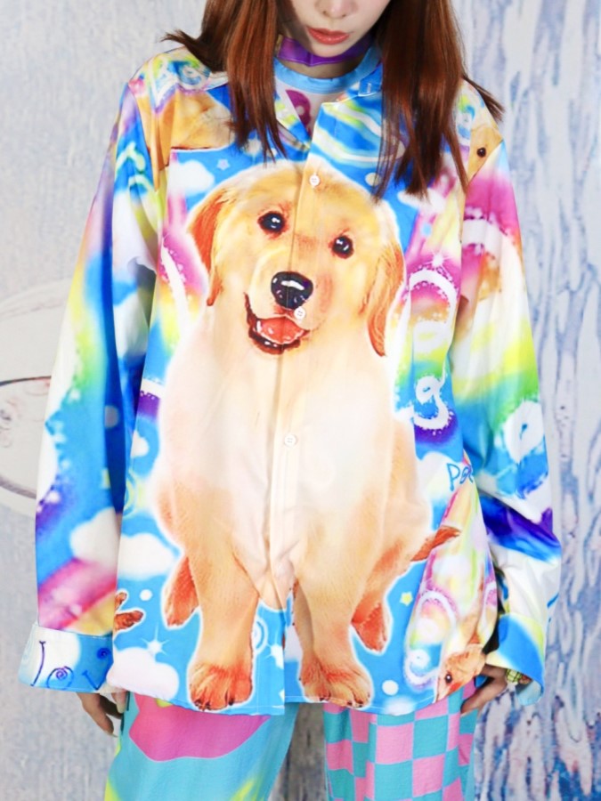 Retriever Print Rainbow Oversized Shirt X2259