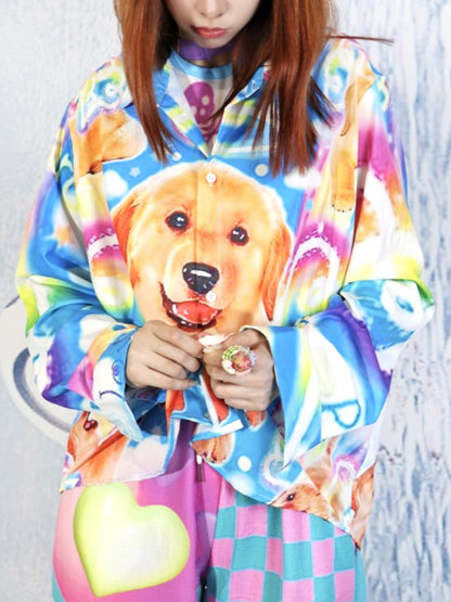 Retriever Print Rainbow Oversized Shirt X2259