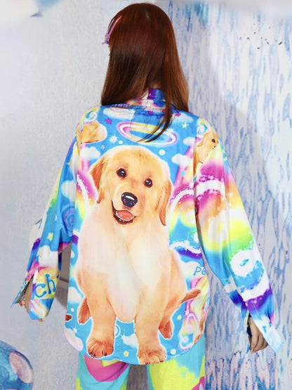 Retriever Print Rainbow Oversized Shirt X2259