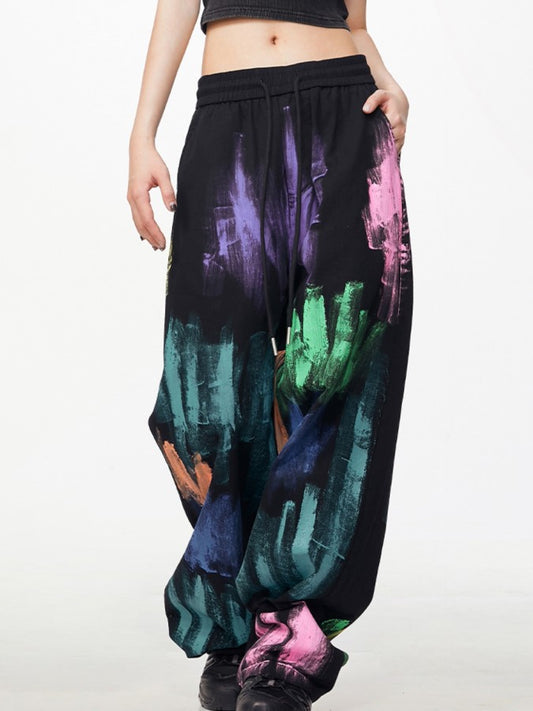 Graffiti wide leg pants X2261