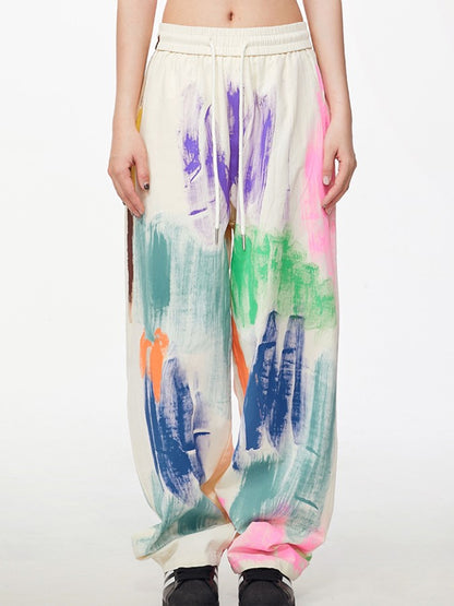 Graffiti wide leg pants X2261