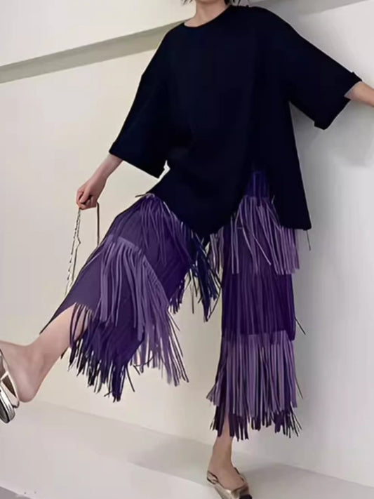 Tassel Drape Gradation Wide Leg Pants X2272