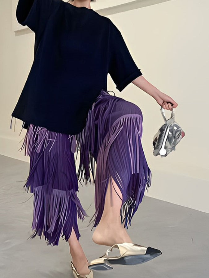 Tassel Drape Gradation Wide Leg Pants X2272