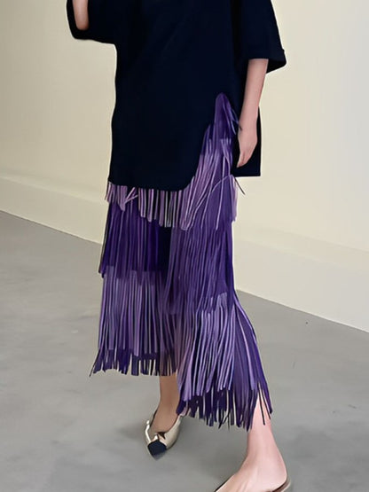 Tassel Drape Gradation Wide Leg Pants X2272