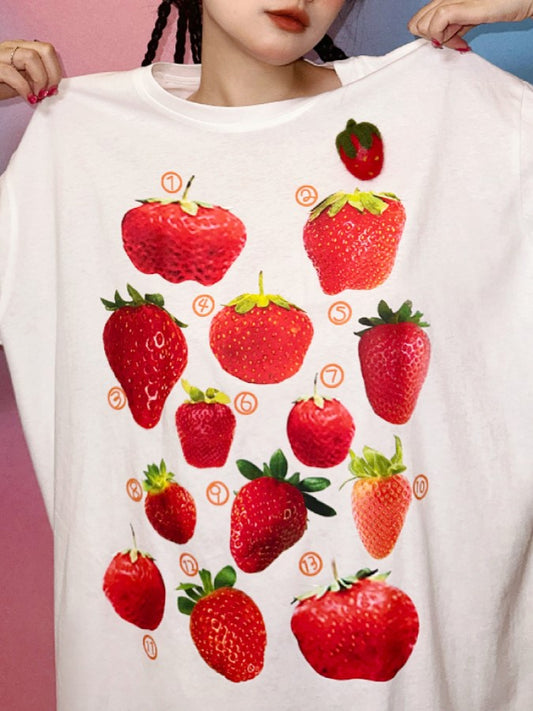 Strawberry Print Oversize T-Shirt X2274