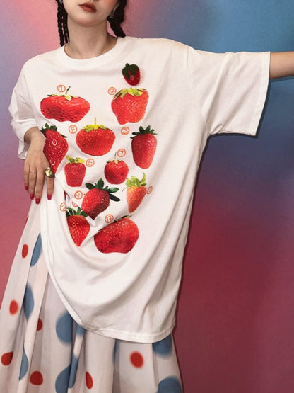 Strawberry Print Oversized T-shirt X2274