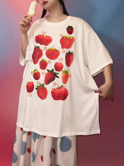 Strawberry Print Oversized T-shirt X2274