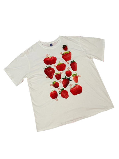 Strawberry Print Oversized T-shirt X2274