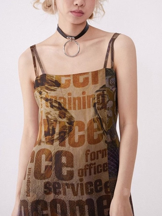 Graphical letter slit camisole dress X2296