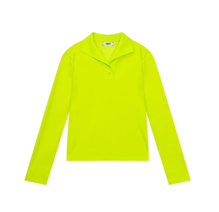 Neon Color PU Collar Fleece Polo Top X3515