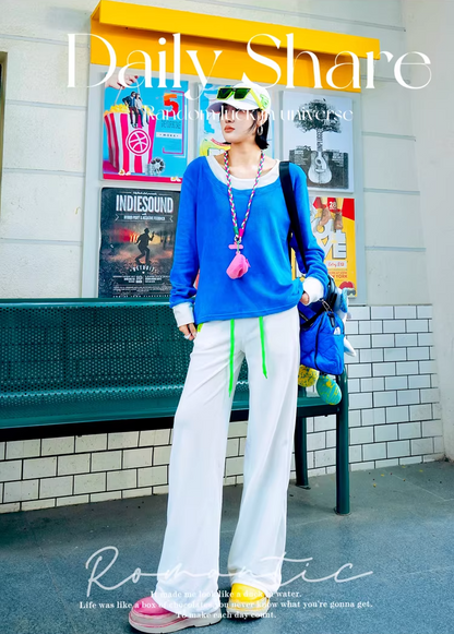 Color Straight Fleece-Lined Letter Patch Sweatpants　X3510