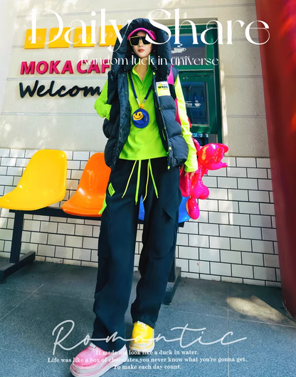 Neon Color PU Collar Fleece Polo Top X3515