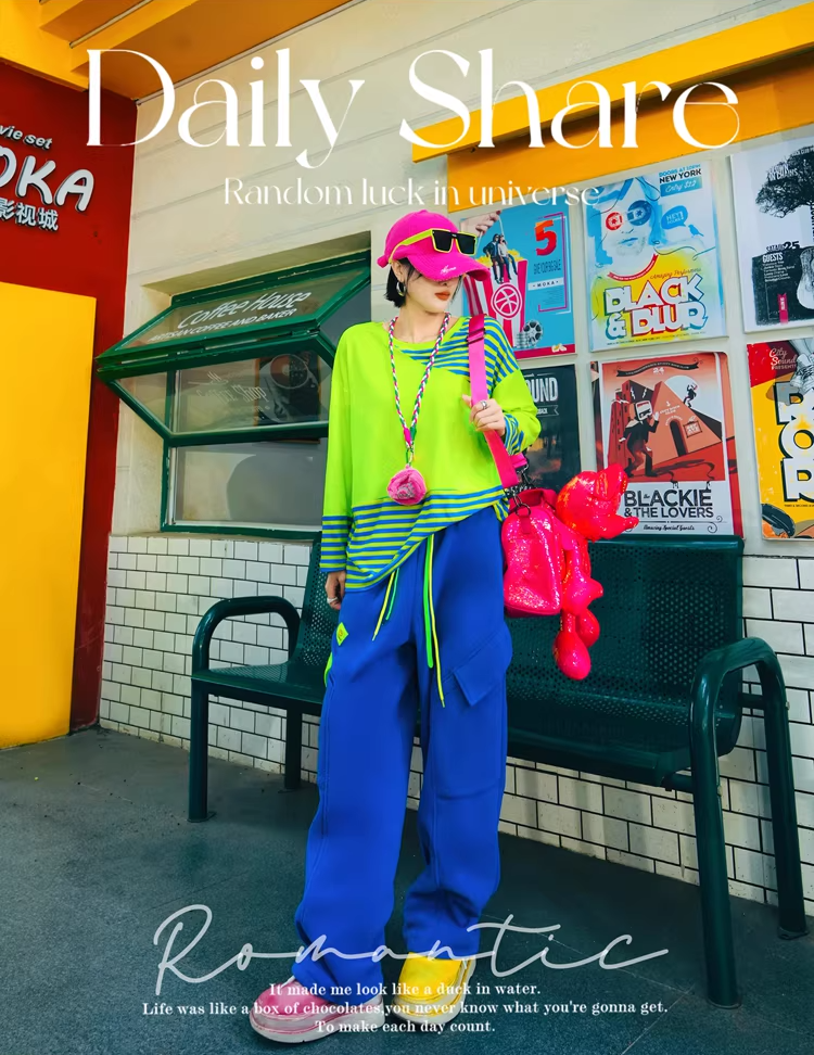 Color Block Striped Fleece Oversized Top　X3516