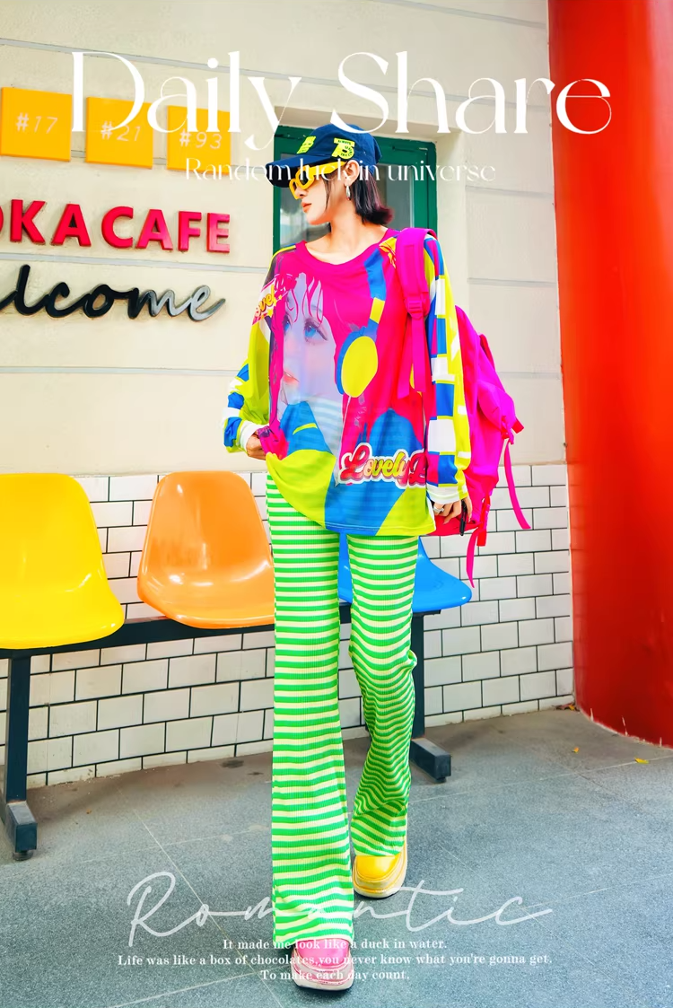 Dopamine Color Striped Straight Pants　X3512