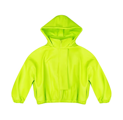 PU 抓絨內襯超大連帽外套 X3509