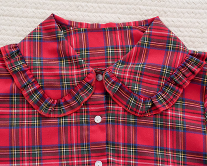 Retro Plaid Tiered Ruffle Hem Shirt　X3525