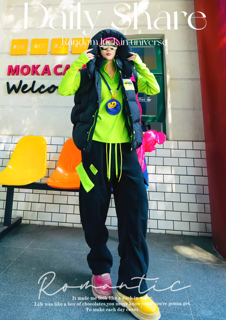 Neon Color PU Collar Fleece Polo Top X3515