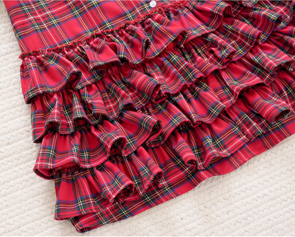 Retro Plaid Tiered Ruffle Hem Shirt　X3525