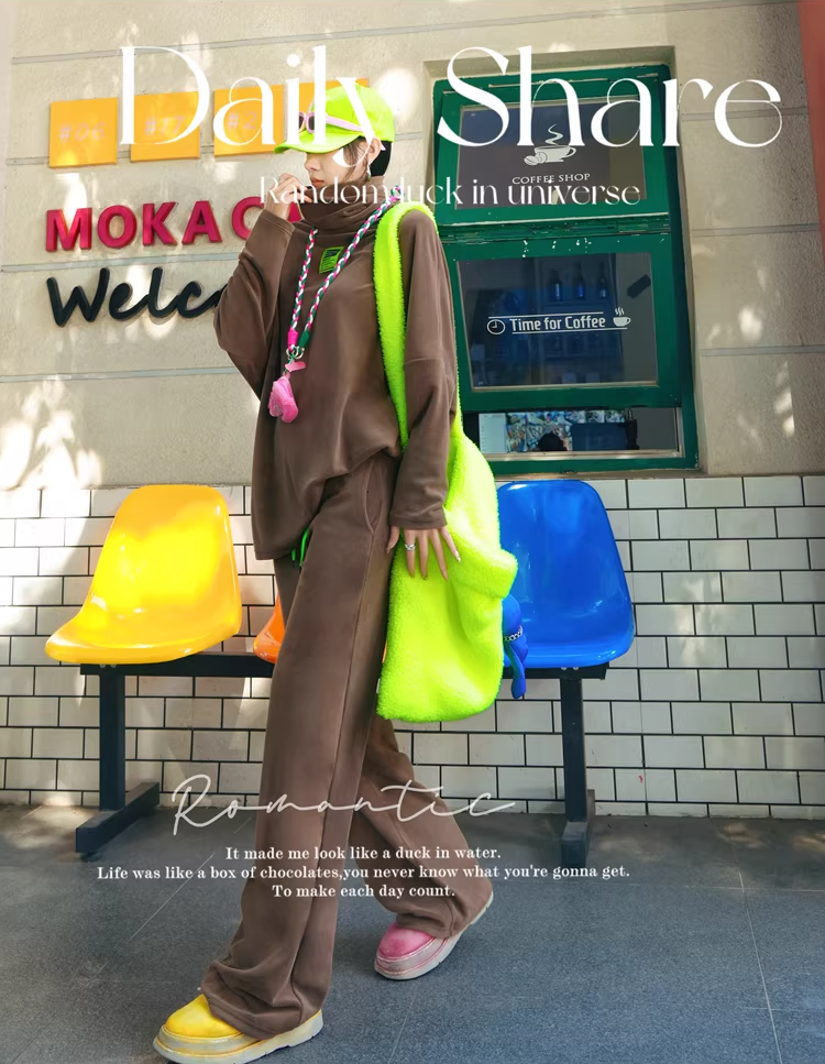 Color Batwing High-Neck Fleece Top　X3511