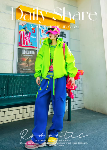 Color Block Striped Fleece Oversized Top　X3516