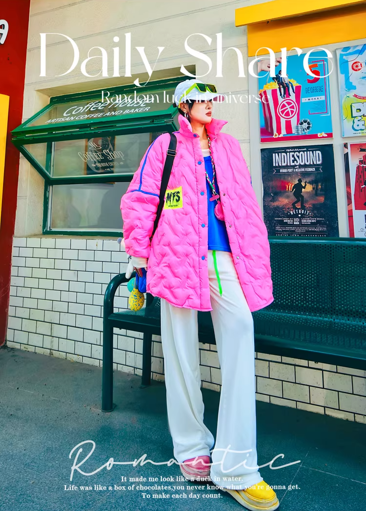 Letter Patch Oversized Padded Coat　X3508