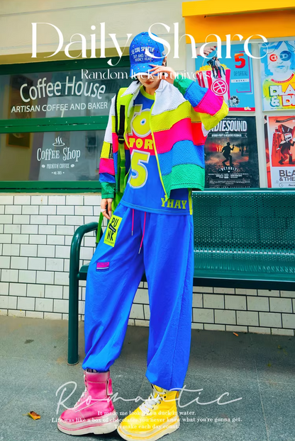 多巴胺撞色條紋超大外套 X3513