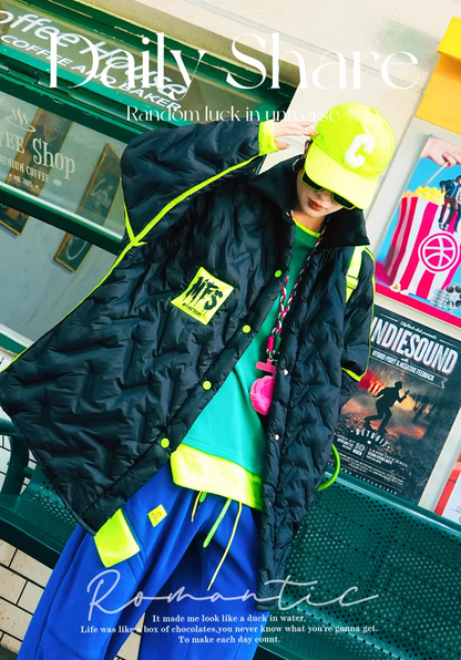 Letter Patch Oversized Padded Coat　X3508