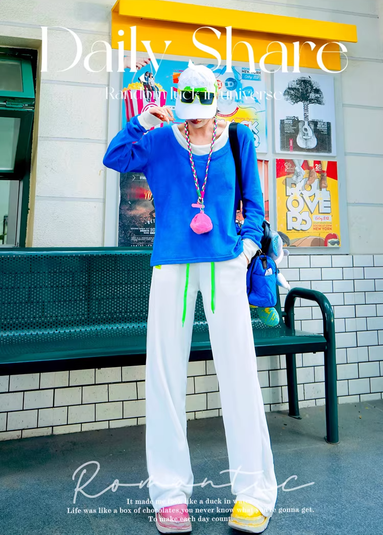 Color Straight Fleece-Lined Letter Patch Sweatpants　X3510