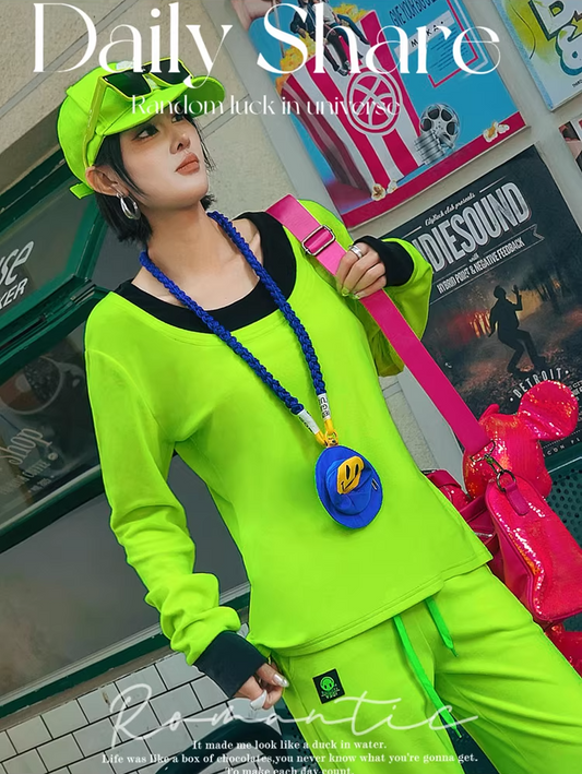 Neon Color Fleece-Lined Oversized T-Shirt　X3514