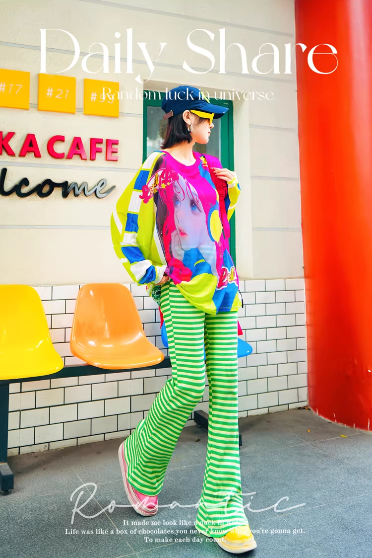 Dopamine Color Striped Straight Pants　X3512