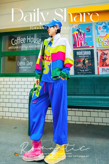 多巴胺撞色條紋超大外套 X3513