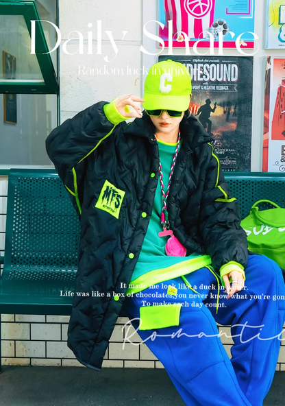 Letter Patch Oversized Padded Coat　X3508