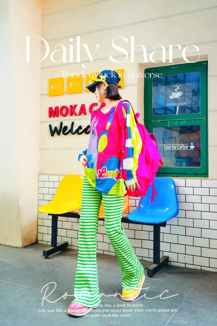 Dopamine Color Striped Straight Pants　X3512