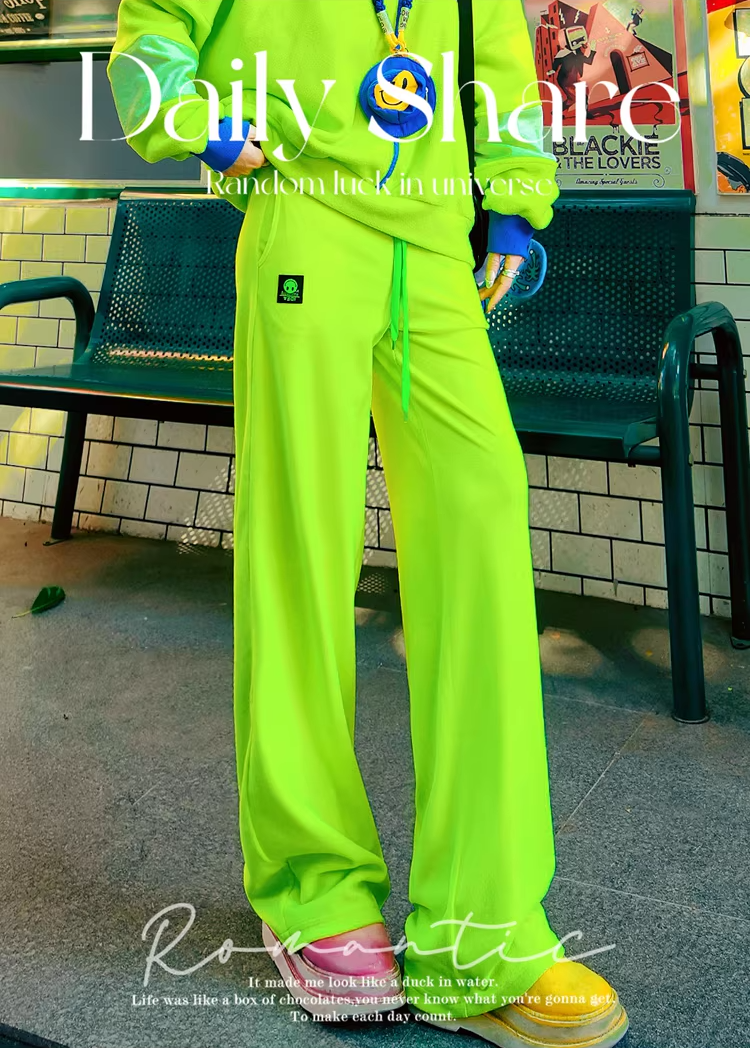 Color Straight Fleece-Lined Letter Patch Sweatpants　X3510