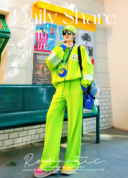 Color Straight Fleece-Lined Letter Patch Sweatpants　X3510