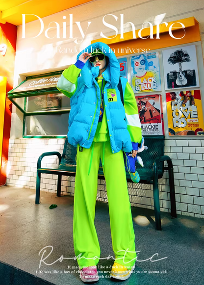 Color Straight Fleece-Lined Letter Patch Sweatpants　X3510