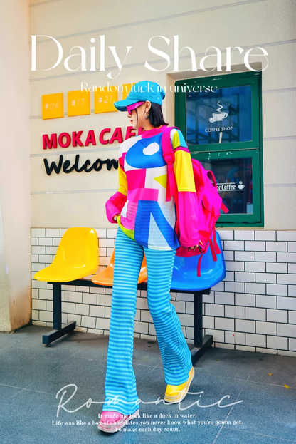 Dopamine Color Striped Straight Pants　X3512