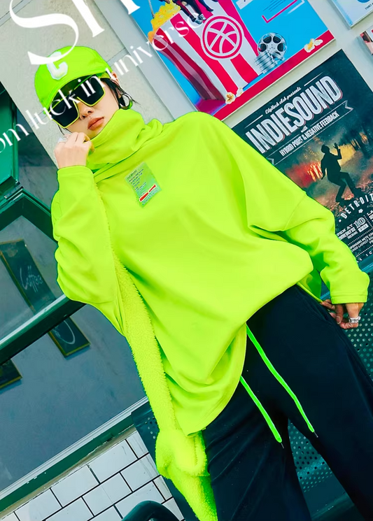 Color Batwing High-Neck Fleece Top　X3511