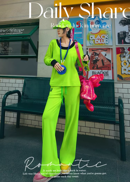 Neon Color Fleece-Lined Oversized T-Shirt　X3514