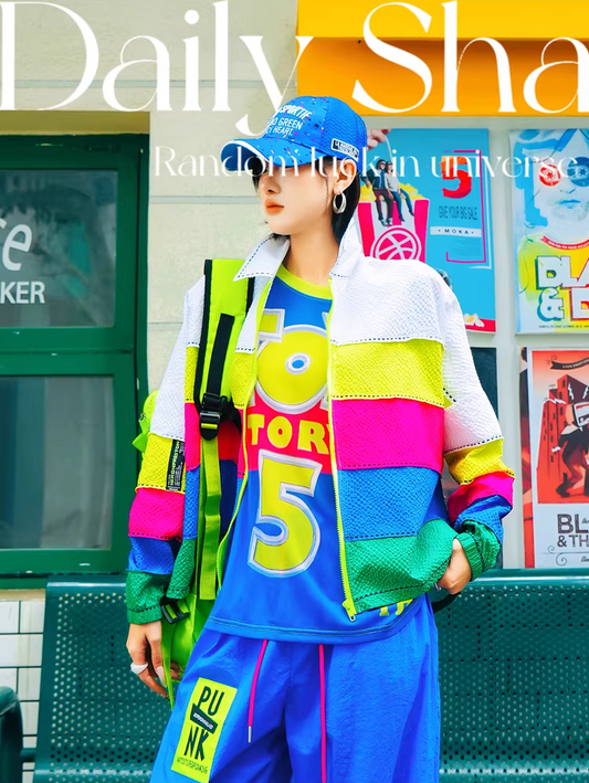 Dopamine Color Block Striped Oversized Jacket　X3513